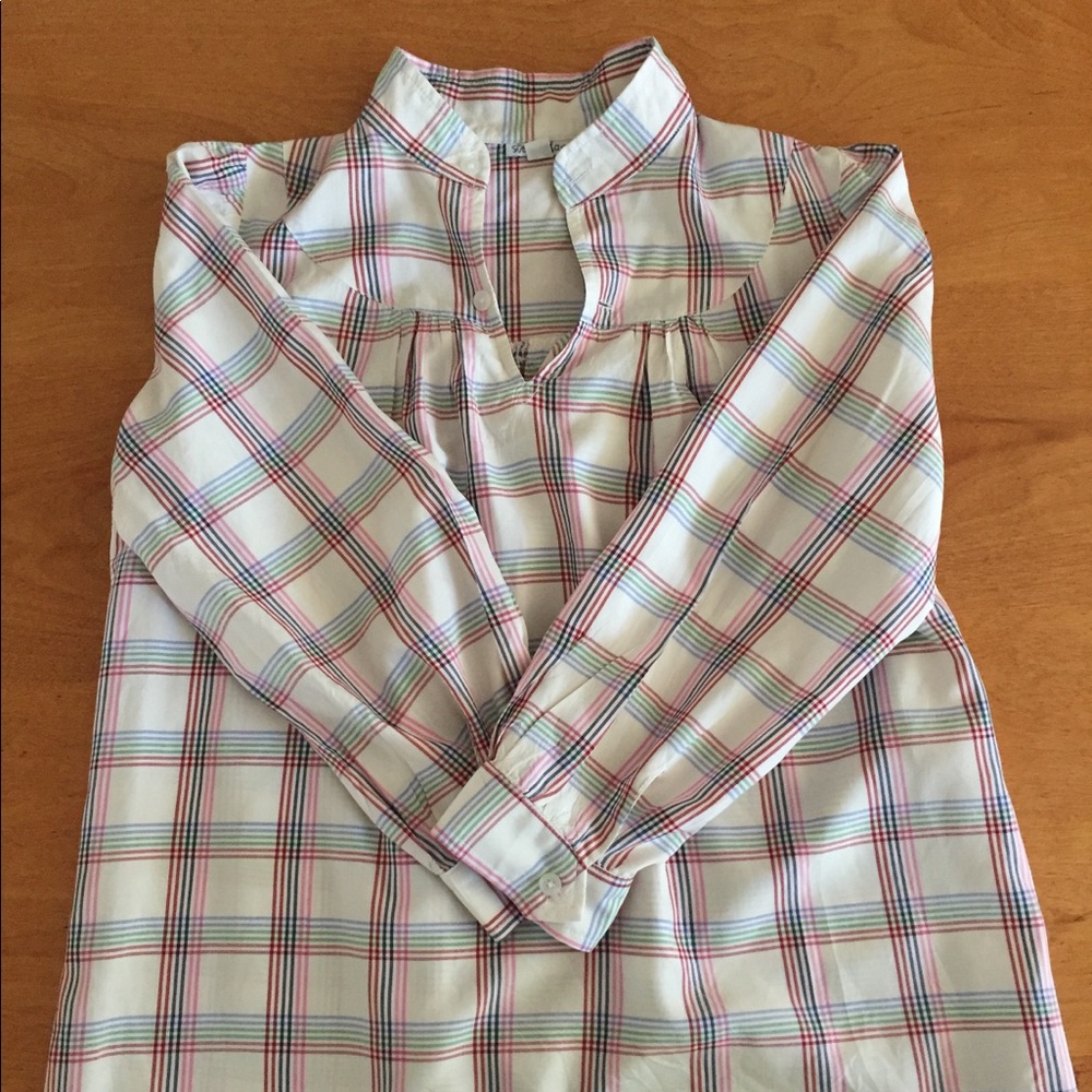 STEVEN ALAN Womens Ivory Plaid Silk Popover Shirt